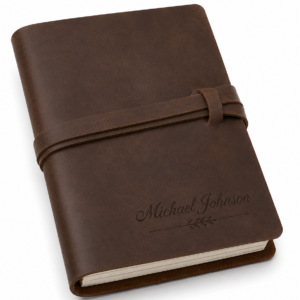 Personalized PU Leather Journal Notebook – Custom Name Engraved Travel Diary with Strap Closure