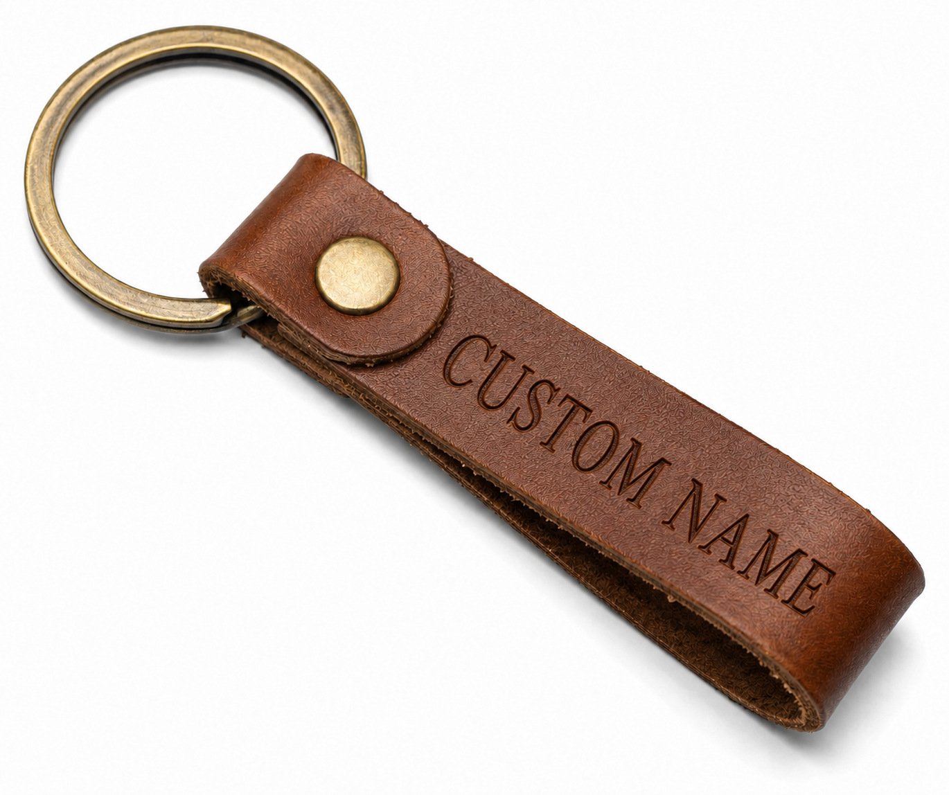 Personalized Engraved Leather Keychain – Custom Name Brown Leather Key Ring Gift