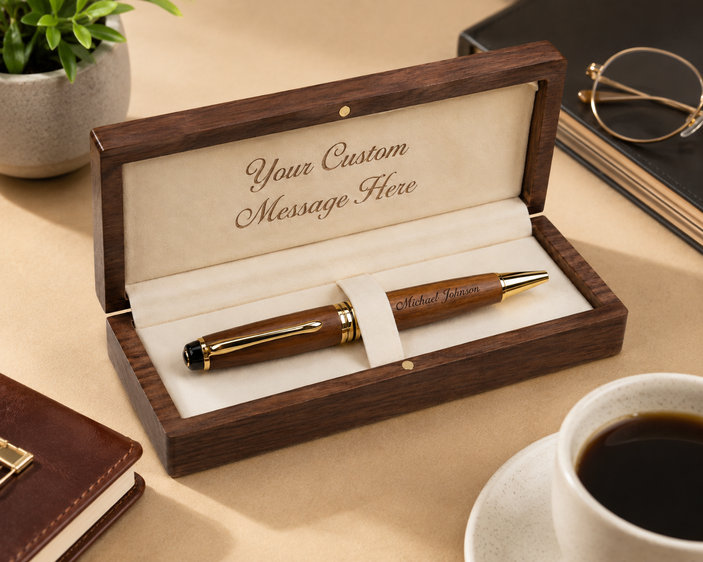 Personalized Engraved Wooden Pen Gift Box – Custom Luxury Executive Pen with Message Case - Image 3