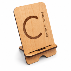 Personalized Wooden Phone Stand – Custom Engraved Desk Phone Holder with Monogram Name